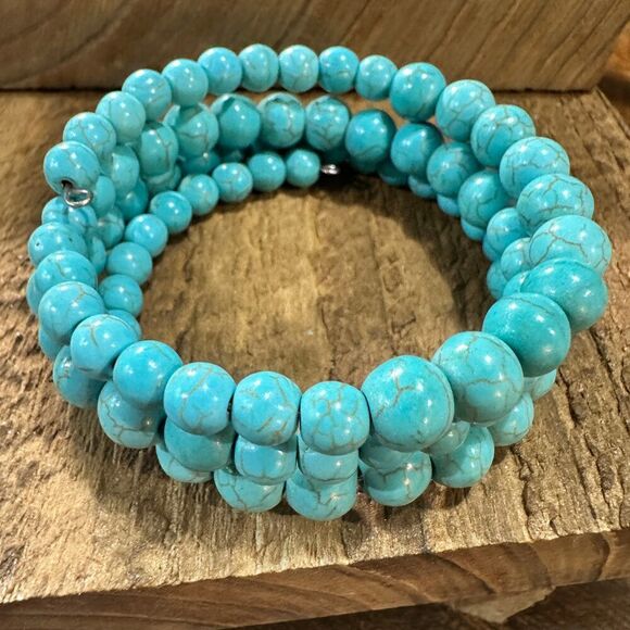 Handmade Synthetic Turquoise Wrap Bracelet Fashion, Southwestern Cowgirl Design - Picture 7 of 10
